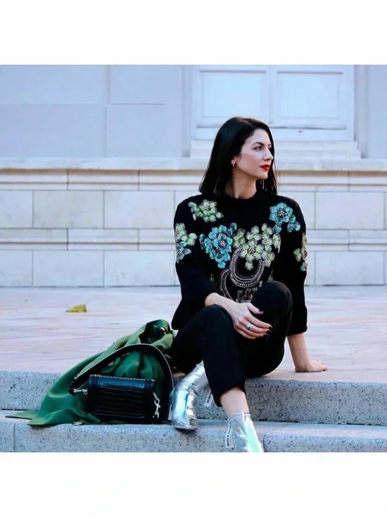 Zara Limited Edition Sequin Sweater Size S Black Ribbed Knit Beaded Floral - Picture 2 of 13